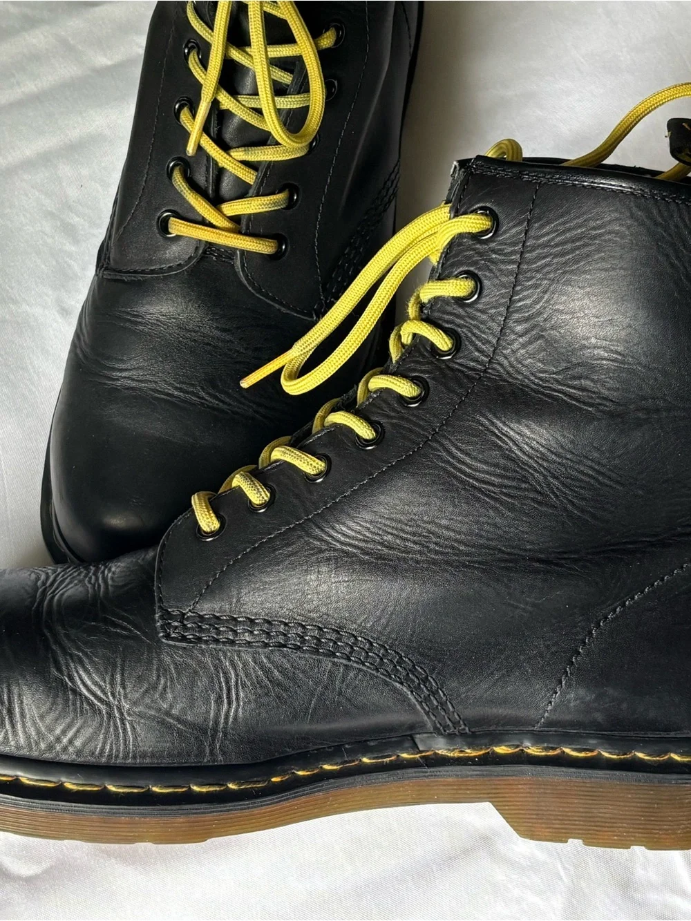 Dr. Martens Black Leather Boots with Yellow Laces